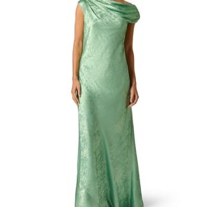 Adrianna Papell ADAE213224 Cowl Floor-Length Jacquard Formal Dress Metallic