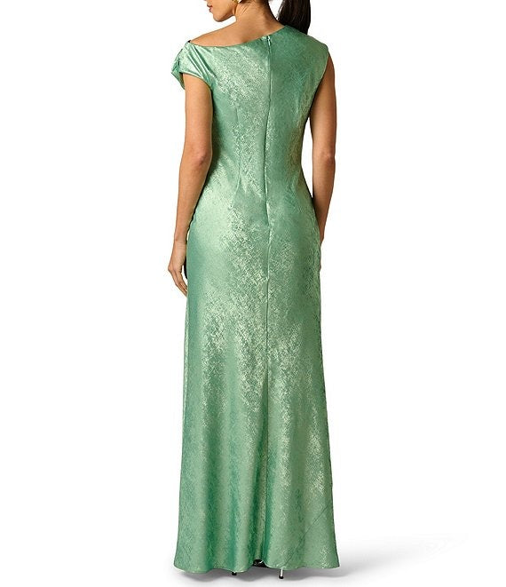 Adrianna Papell ADAE213224 Cowl Floor-Length Jacquard Formal Dress Metallic - Image 2