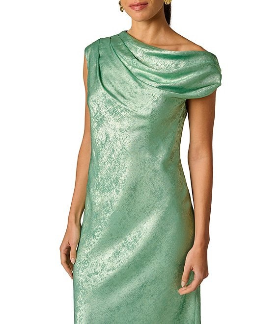 Adrianna Papell ADAE213224 Cowl Floor-Length Jacquard Formal Dress Metallic - Image 3
