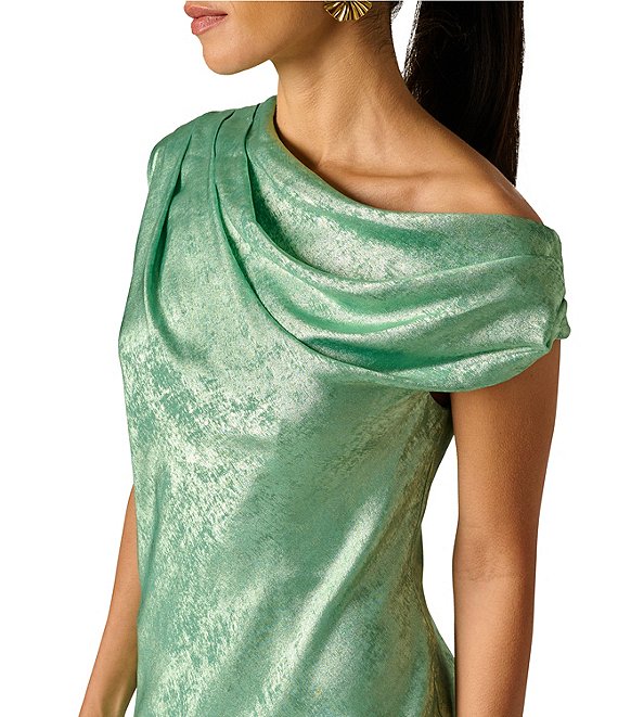 Adrianna Papell ADAE213224 Cowl Floor-Length Jacquard Formal Dress Metallic - Image 4