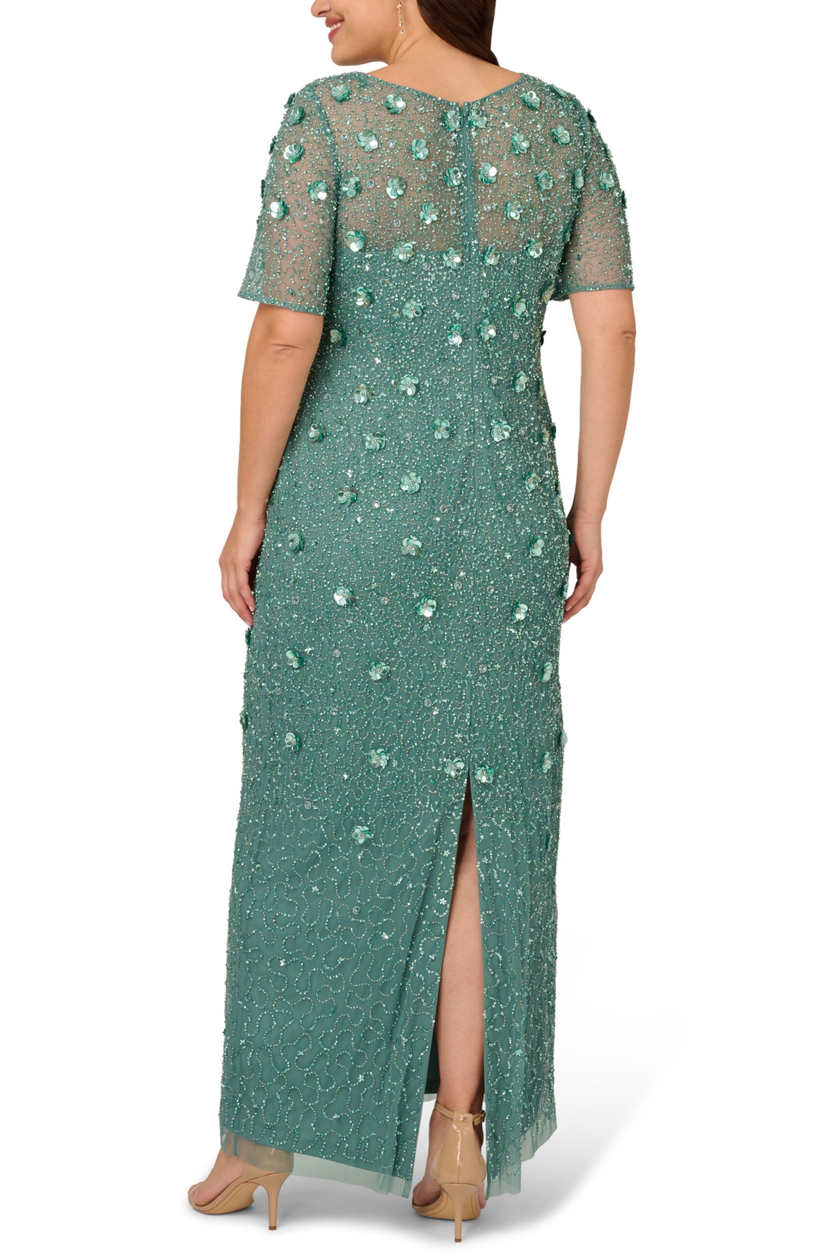 Adrianna Papell AP1E209314 Scoop Floor-Length Mesh Formal Floral Sequin Gown - Image 2