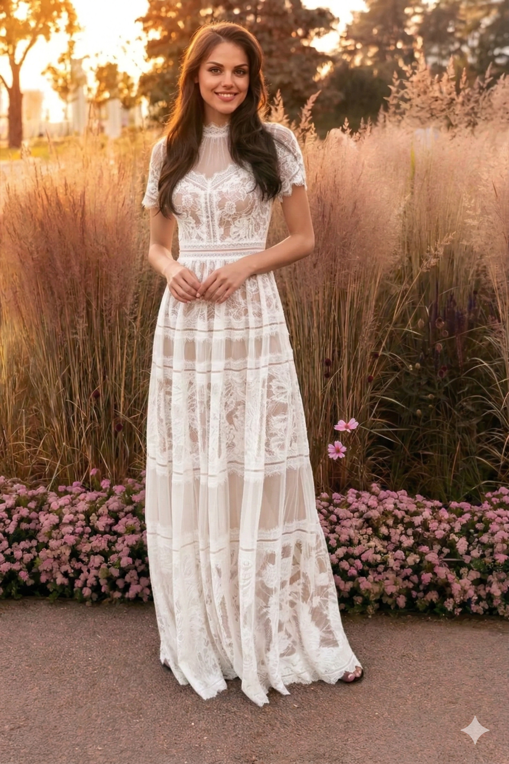 Long Lace Short Sleeve Formal Black Evening Dress - Image 4