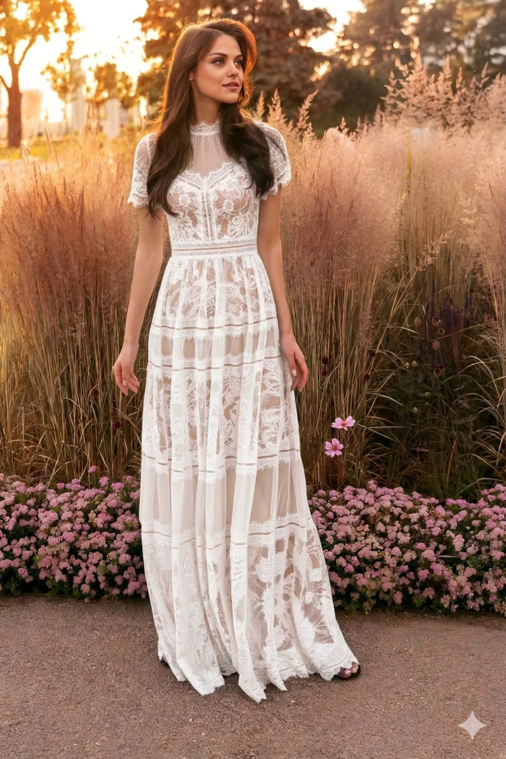 Long Lace Short Sleeve Formal Black Evening Dress - Image 5
