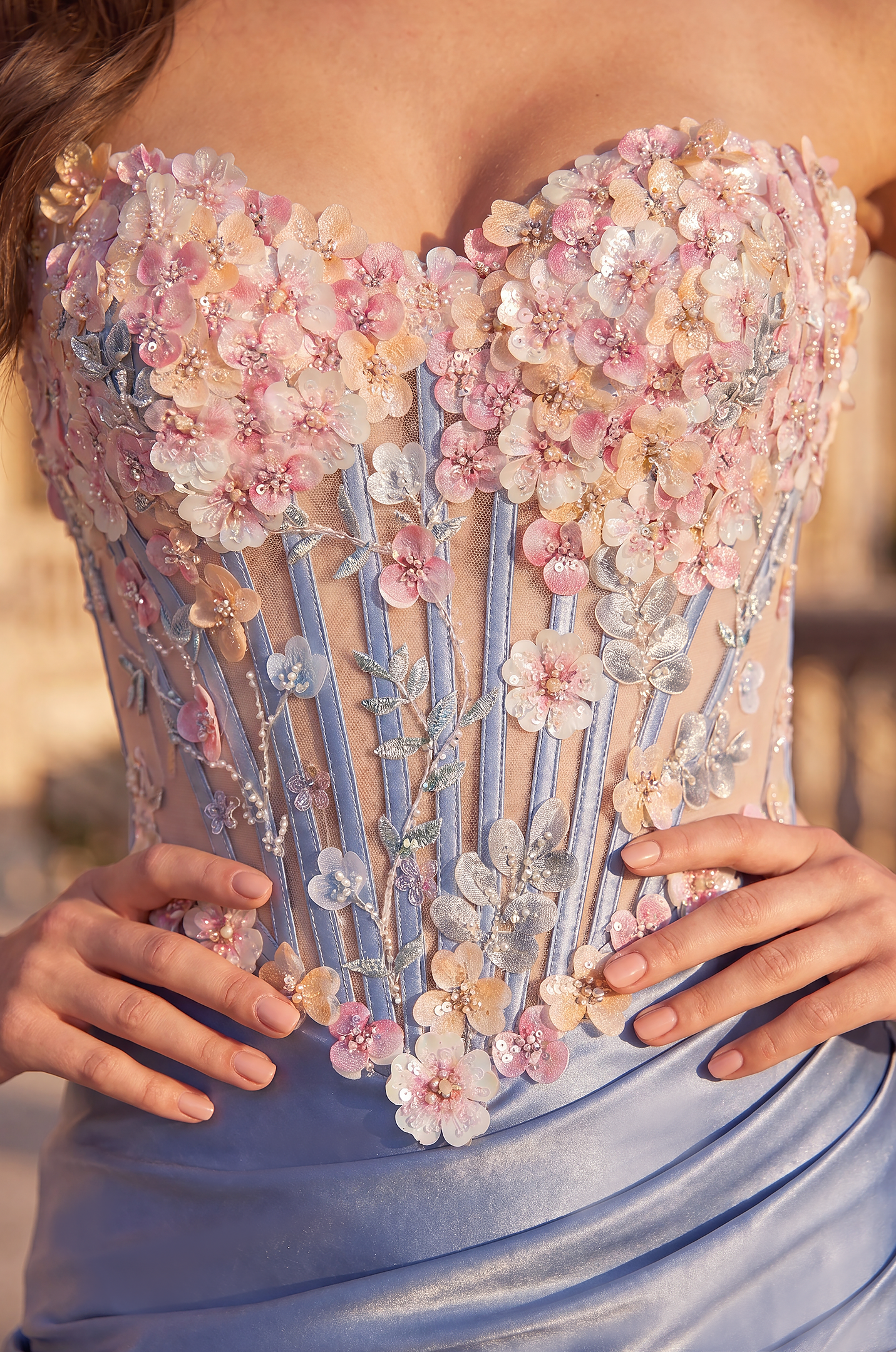 Short 3D Floral Beaded Corset Homecoming Dress - Image 3