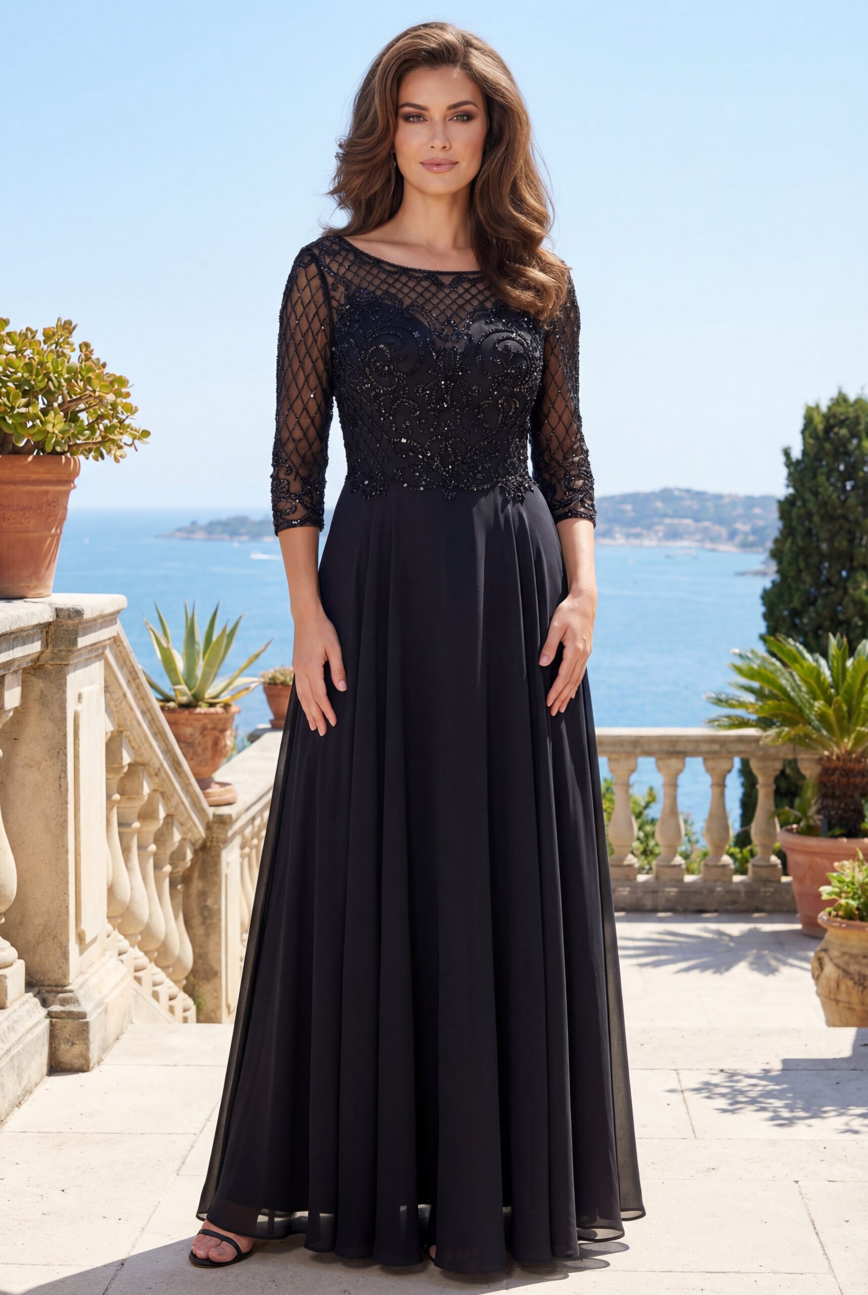 Hand Beaded Long Sleeve Mother of the Bride Dress - Image 4