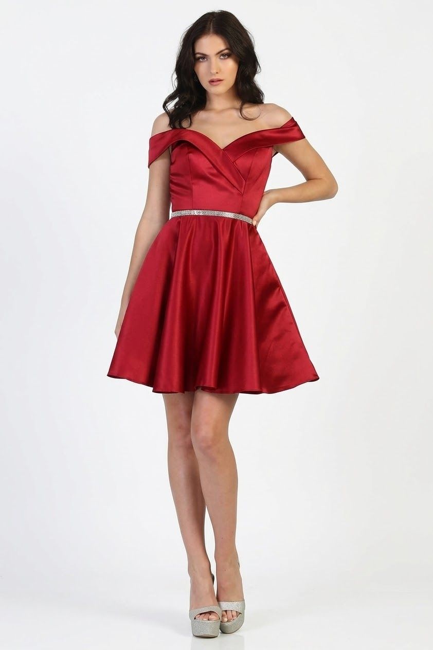 Off-Shoulder Short Satin Cocktail Dress Rhinestone May Queen MQ1815 - Image 13
