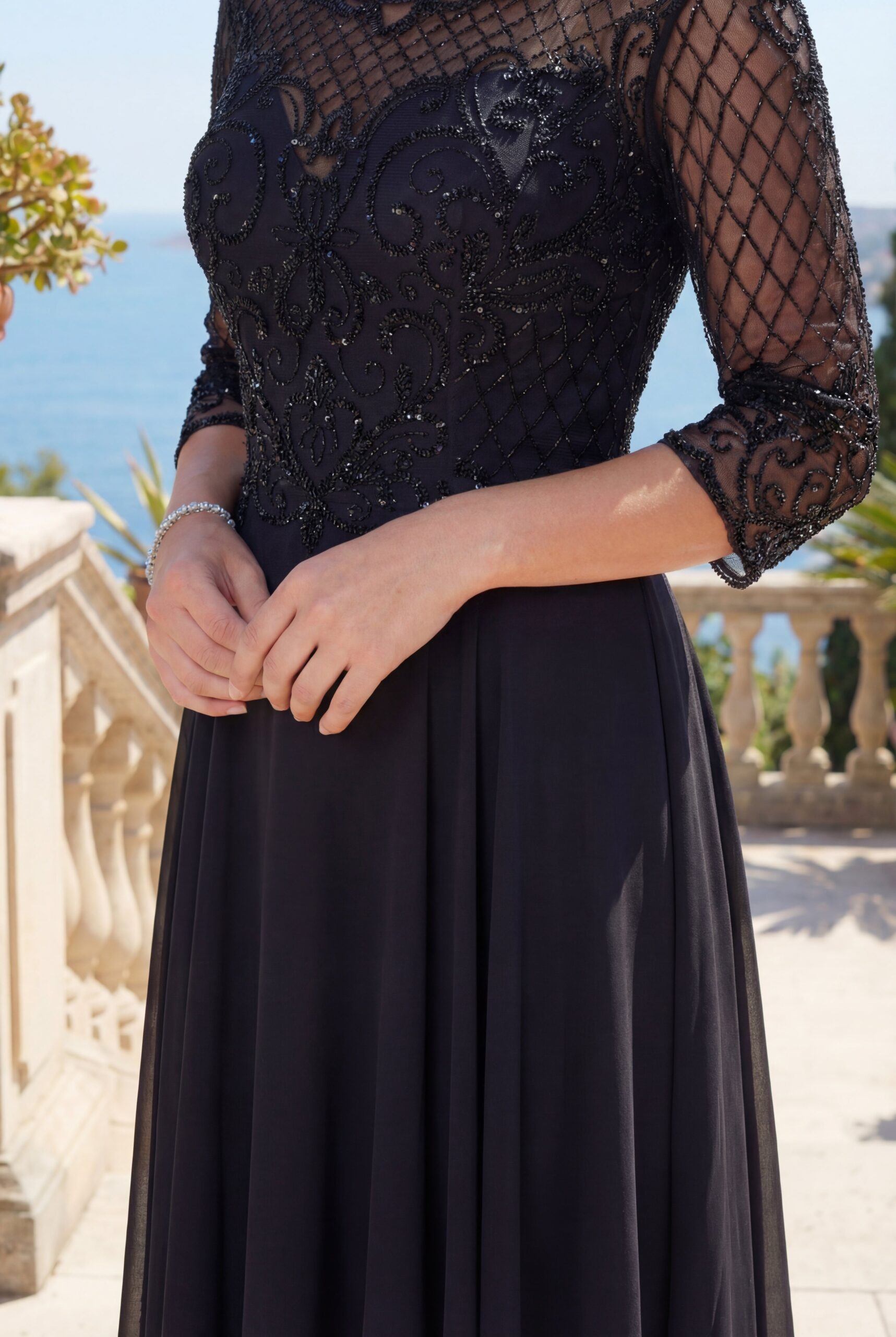 Hand Beaded Long Sleeve Mother of the Bride Dress - Image 7