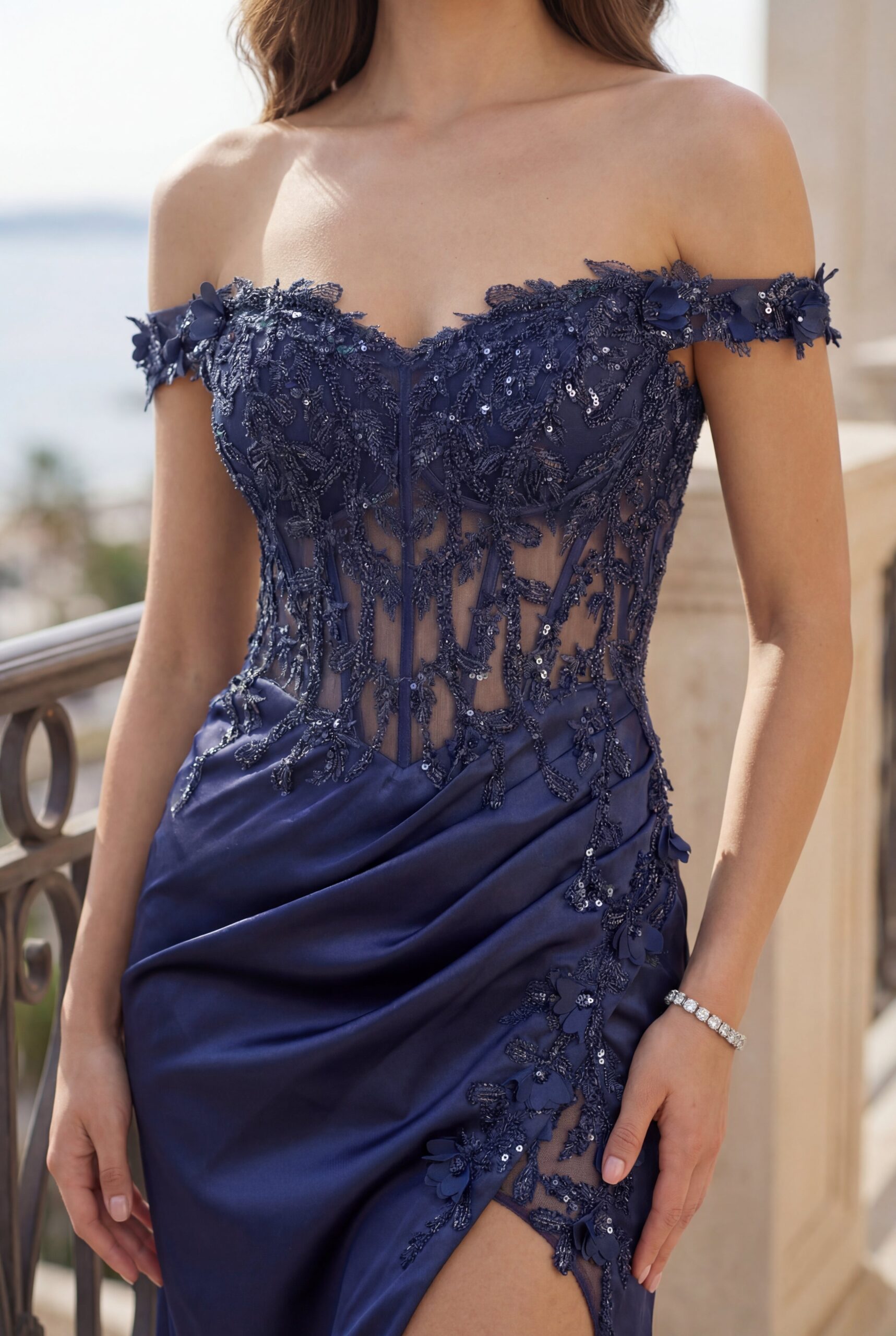 Fitted Corset Off the Shoulder Formal Prom Dress - Image 13