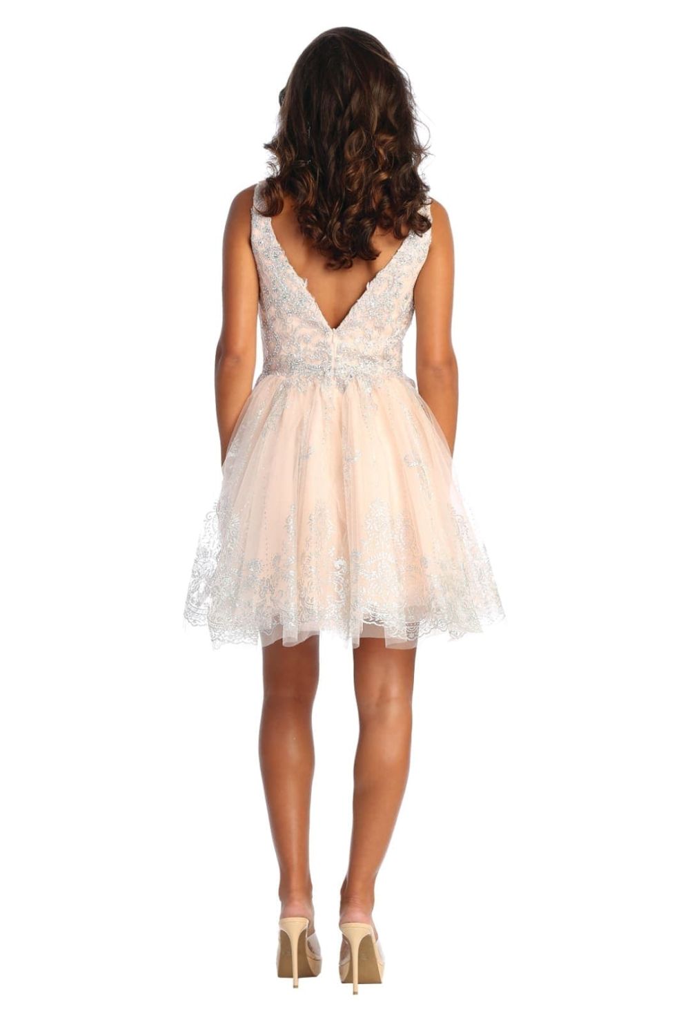 V-Neck Short Tulle Homecoming Cocktail Dress Embroidery May Queen MQ1817 - Image 6