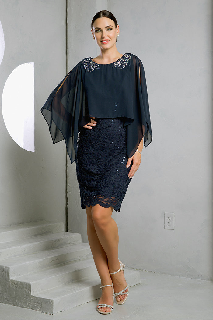 Short Mother of the Bride Cape Dress - Image 5