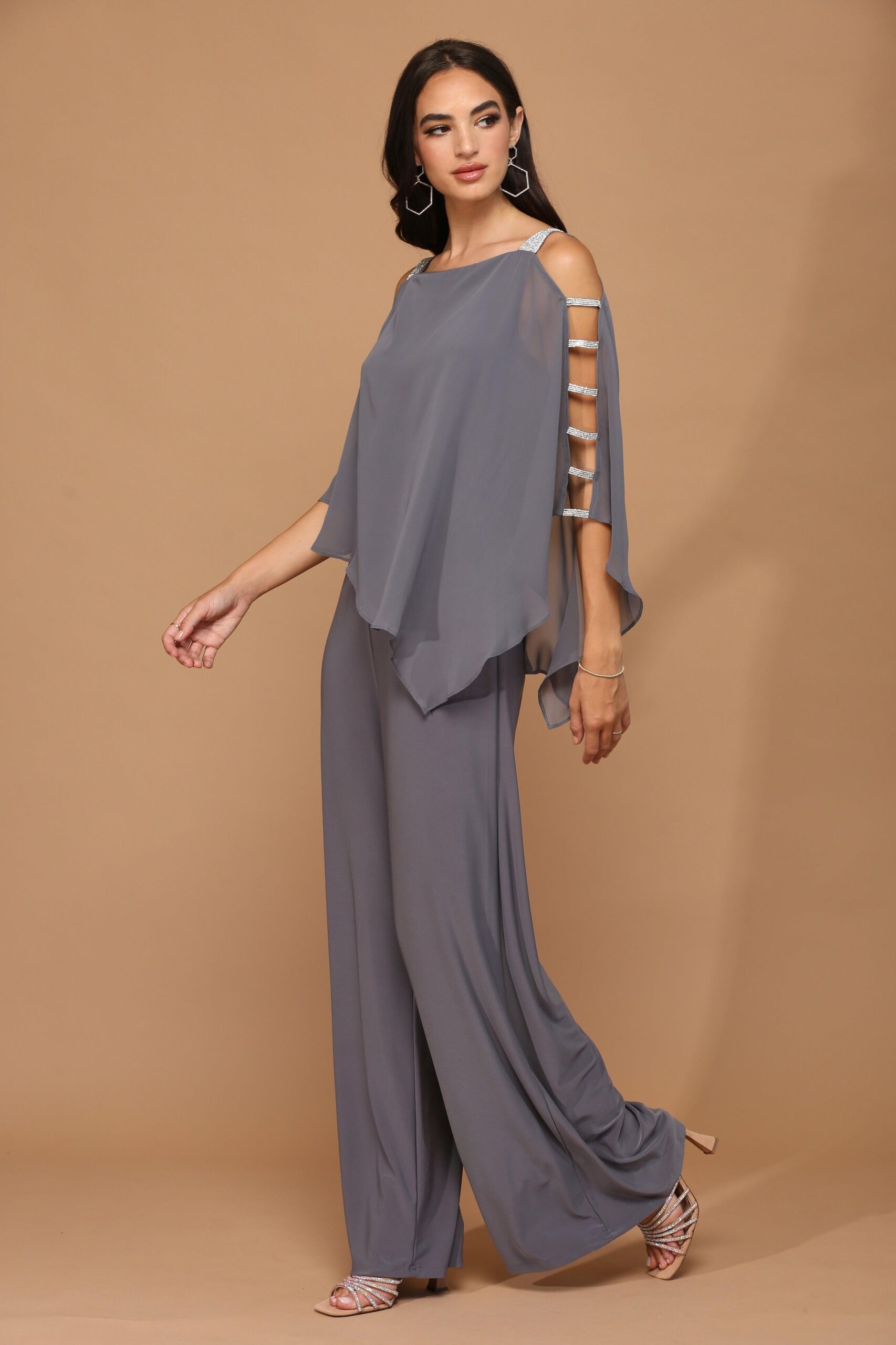 Formal Chiffon Cape Overlay Jumpsuit - Image 8
