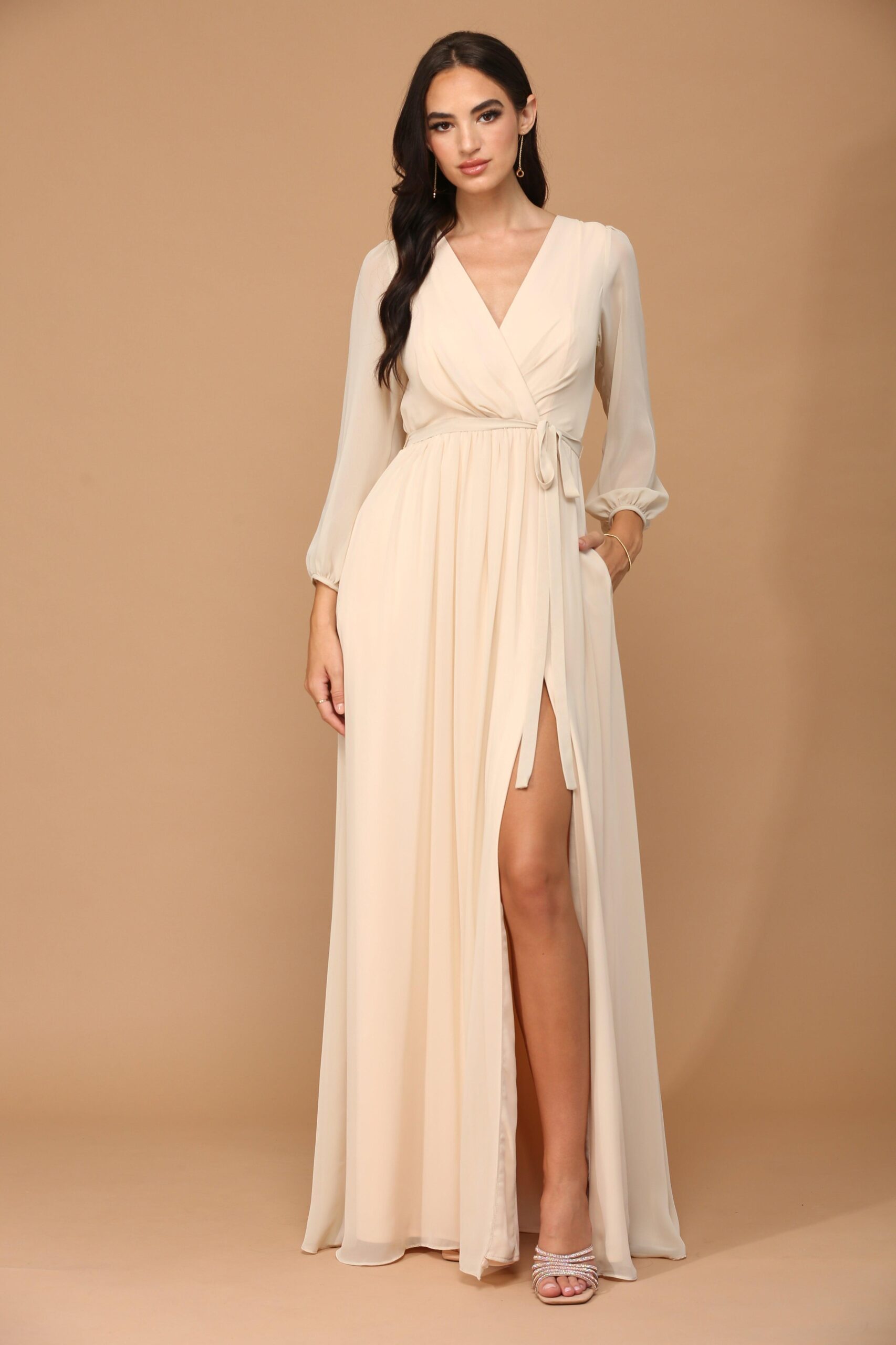 Long Sleeve Formal A Line Dress by Eva Fashion 3410 - Image 9