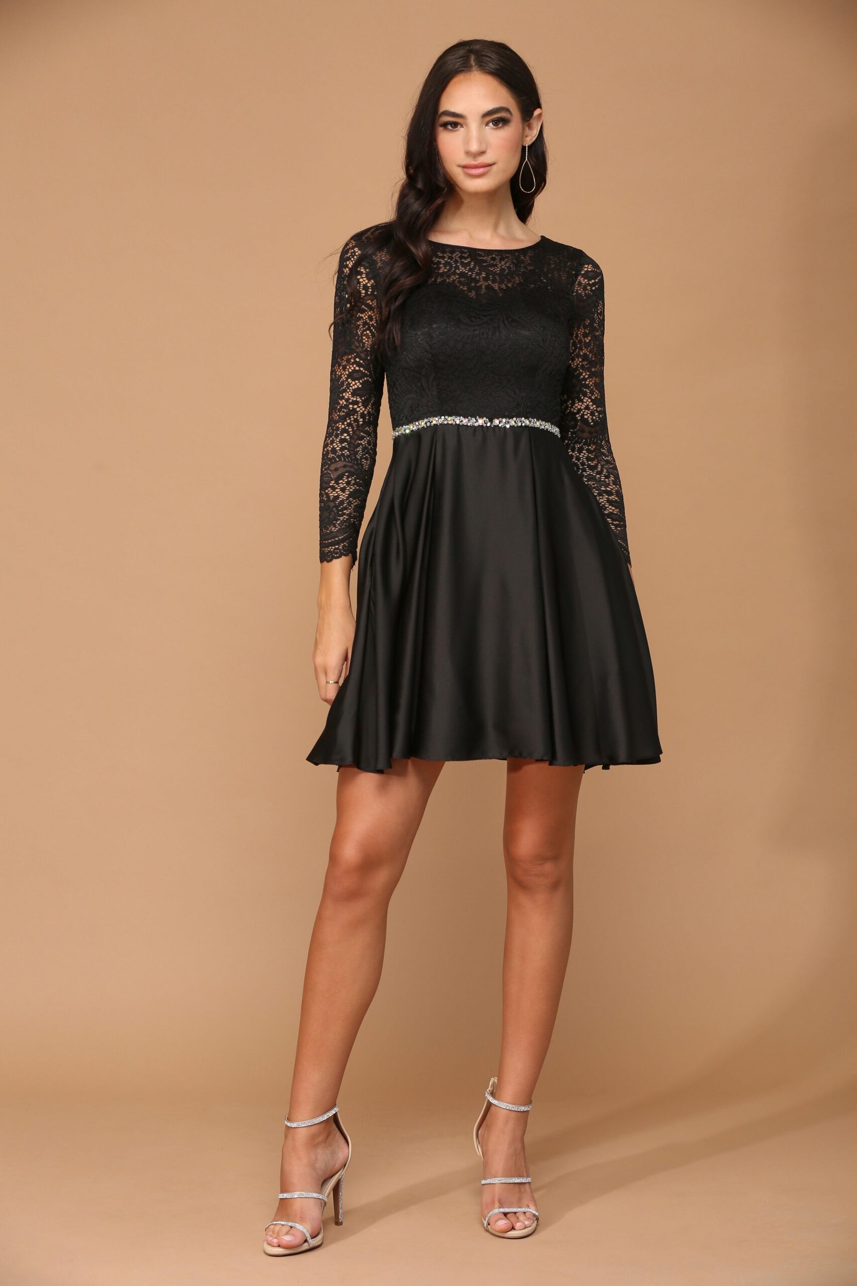 Long Sleeve Beaded Cocktail Graduation Dress - Image 4