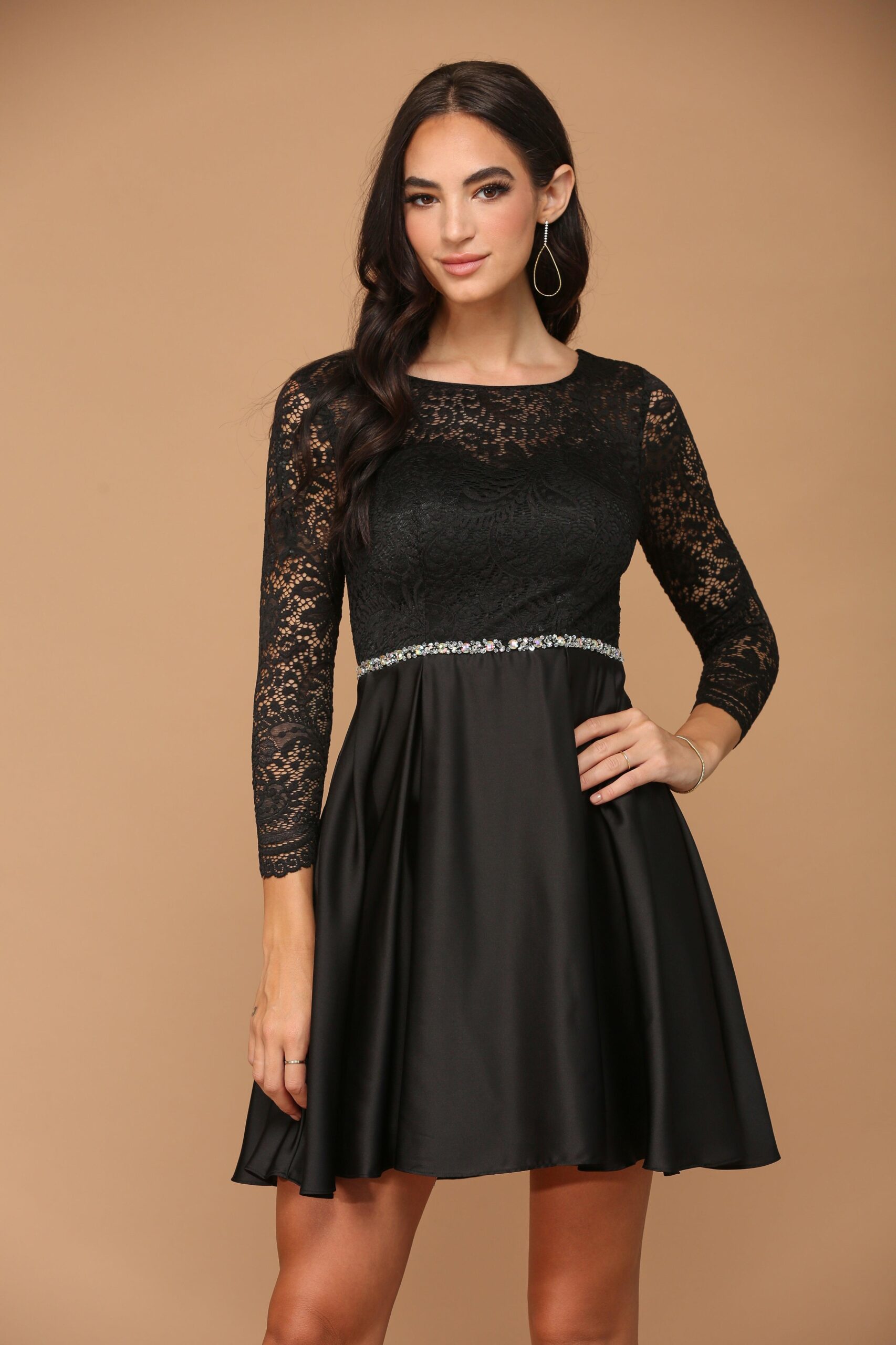 Long Sleeve Beaded Cocktail Graduation Dress - Image 7