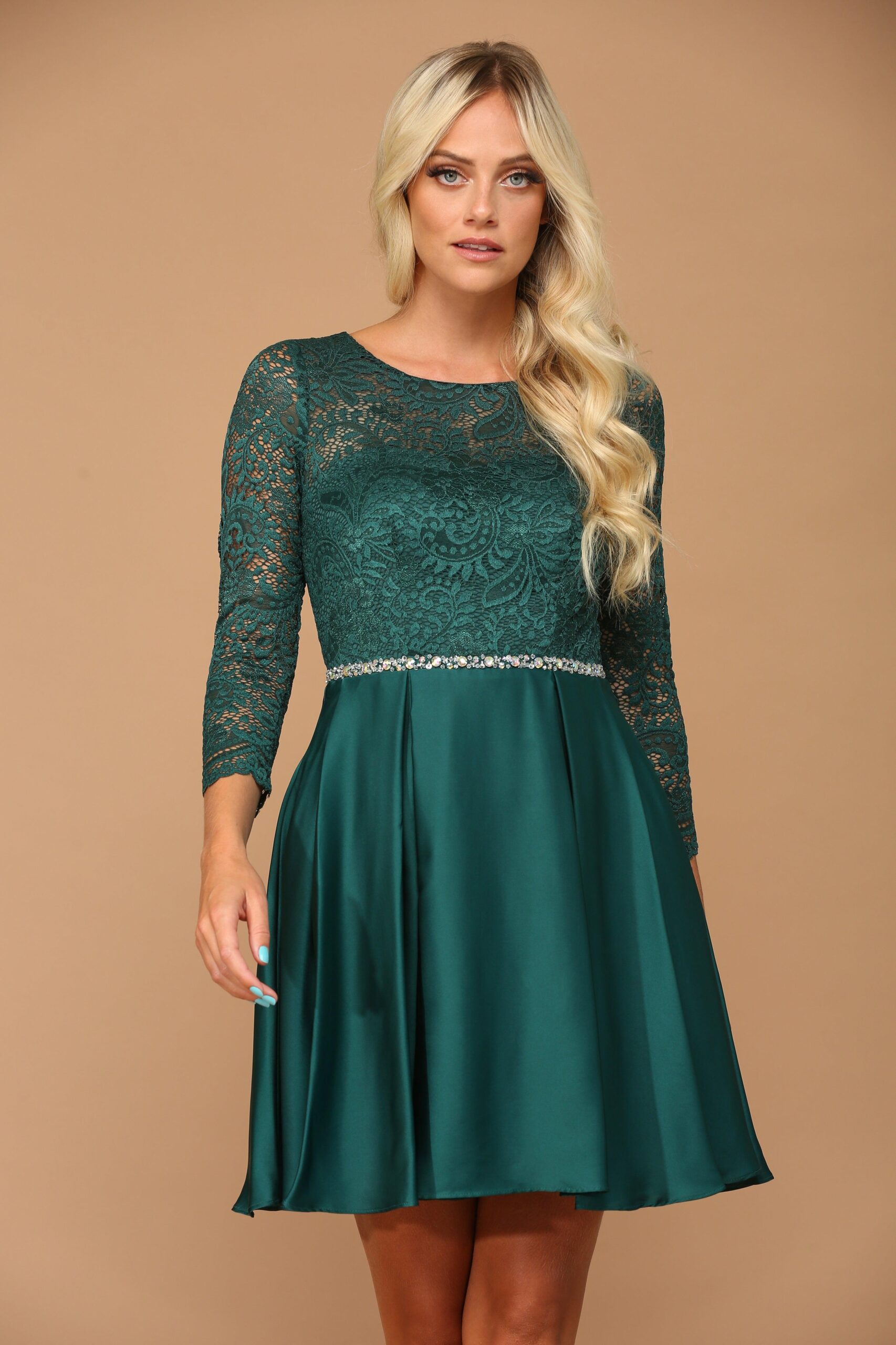 Long Sleeve Beaded Cocktail Graduation Dress - Image 11