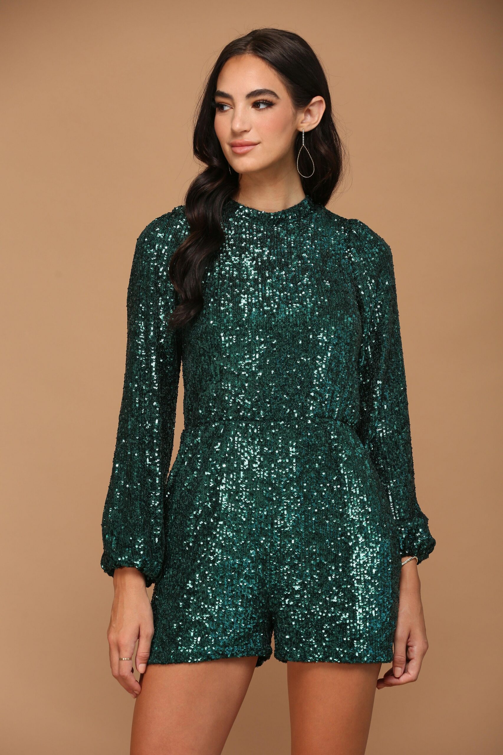 Long Sleeve Sequins Short Cocktail Jumpsuit - Image 8
