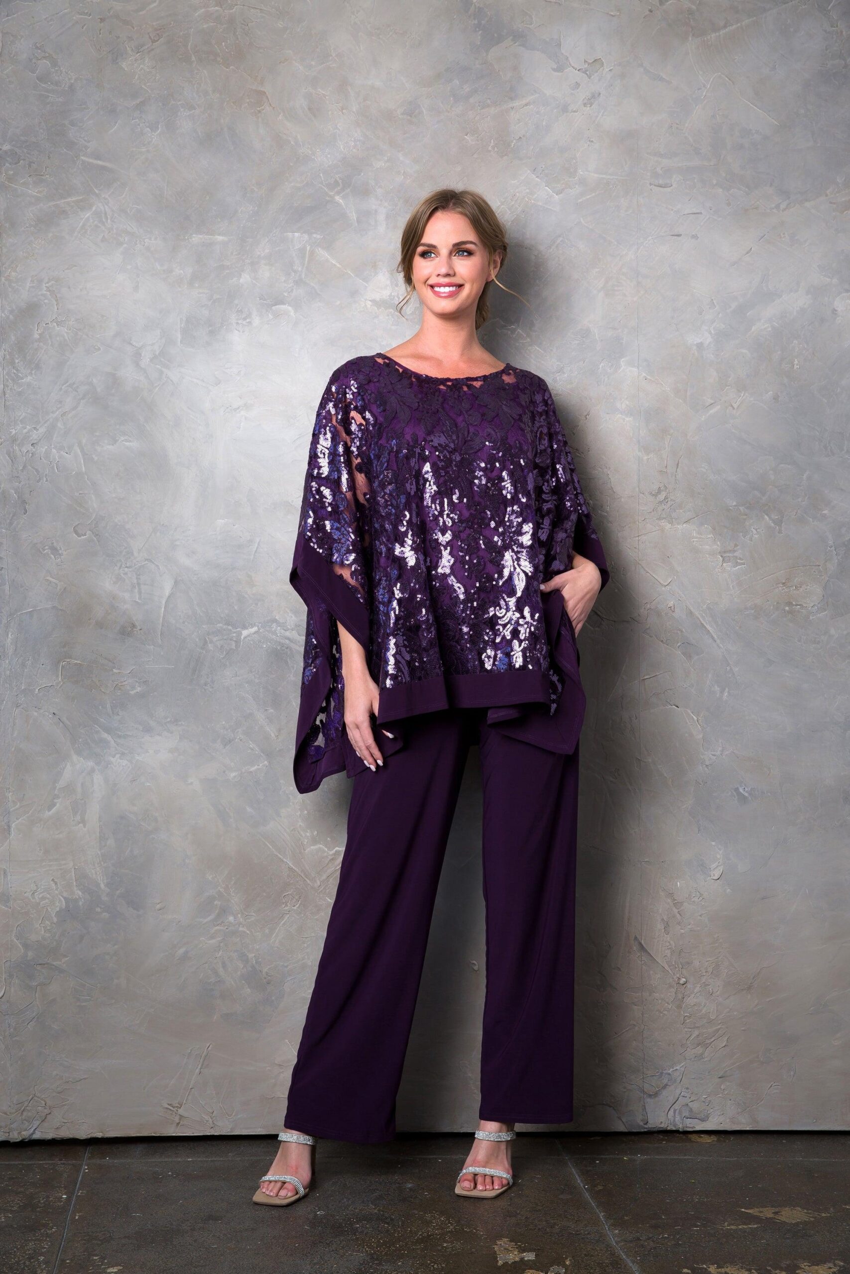 Long Formal Mother of the Bride Cape Pant Set - Image 11