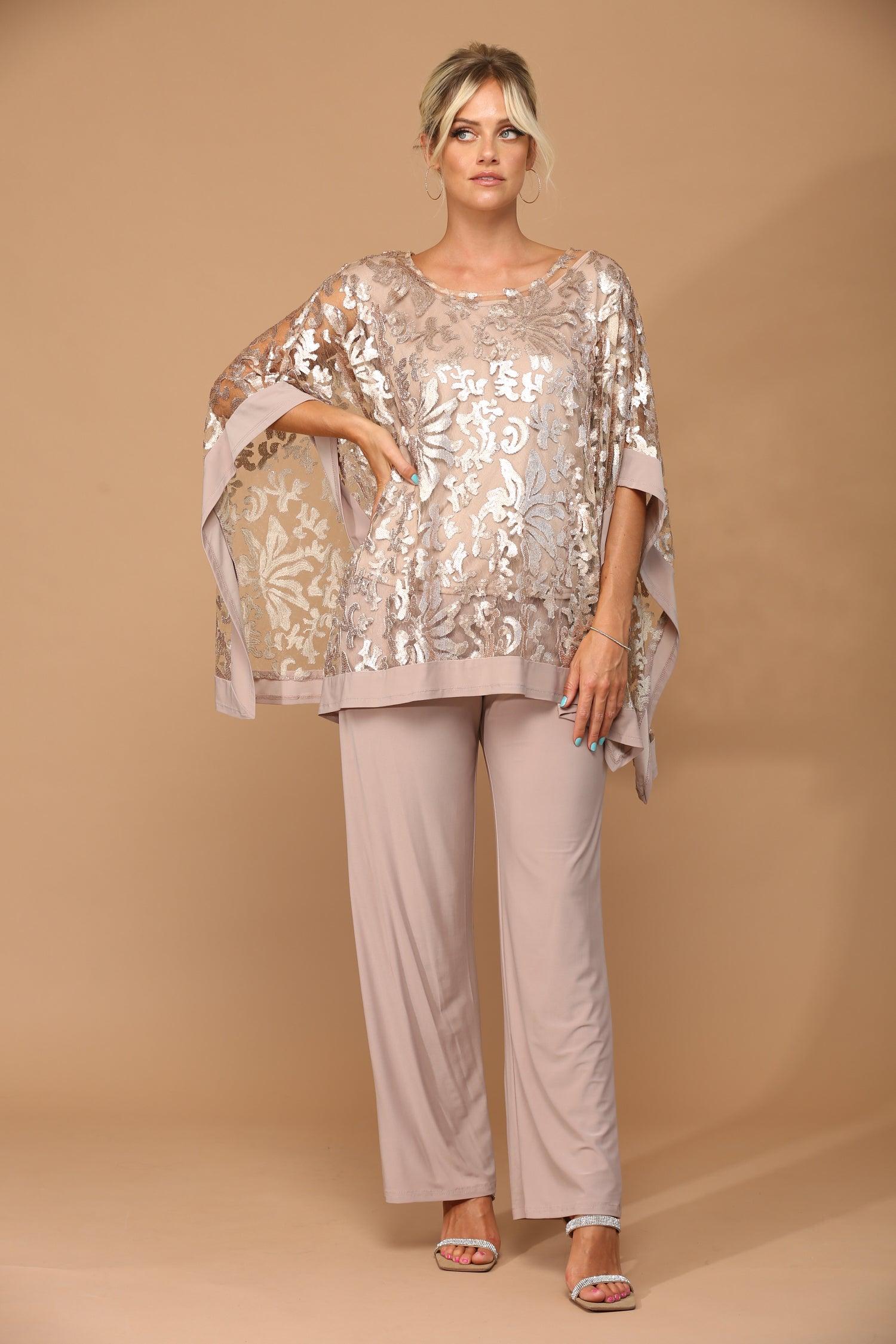 Long Formal Mother of the Bride Cape Pant Set - Image 3