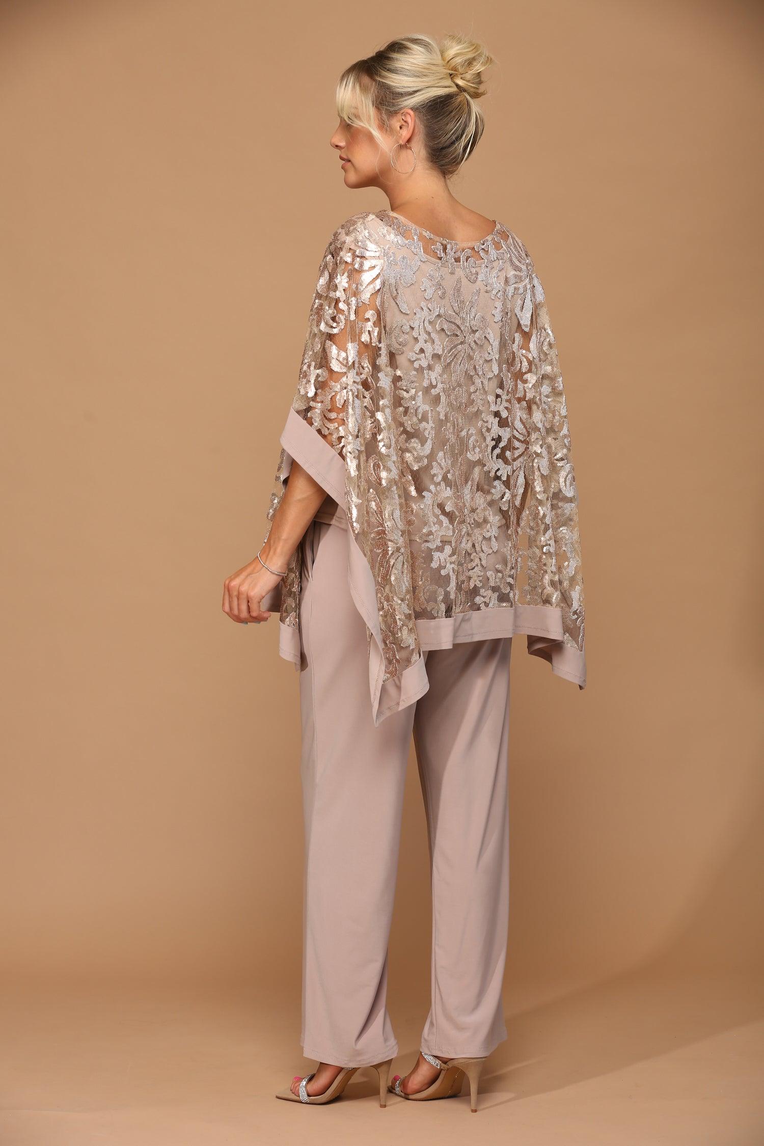 Long Formal Mother of the Bride Cape Pant Set - Image 2