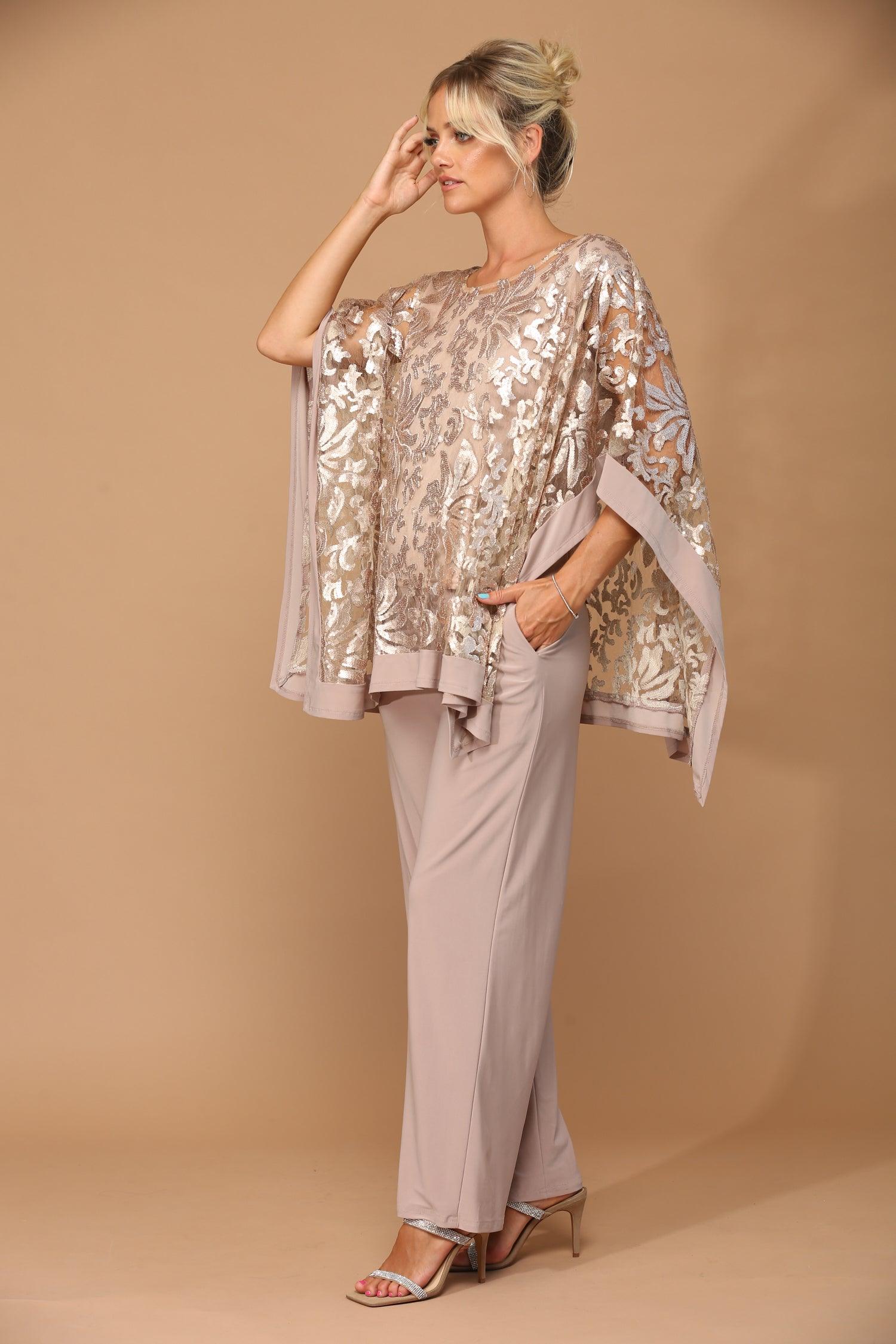 Long Formal Mother of the Bride Cape Pant Set - Image 6