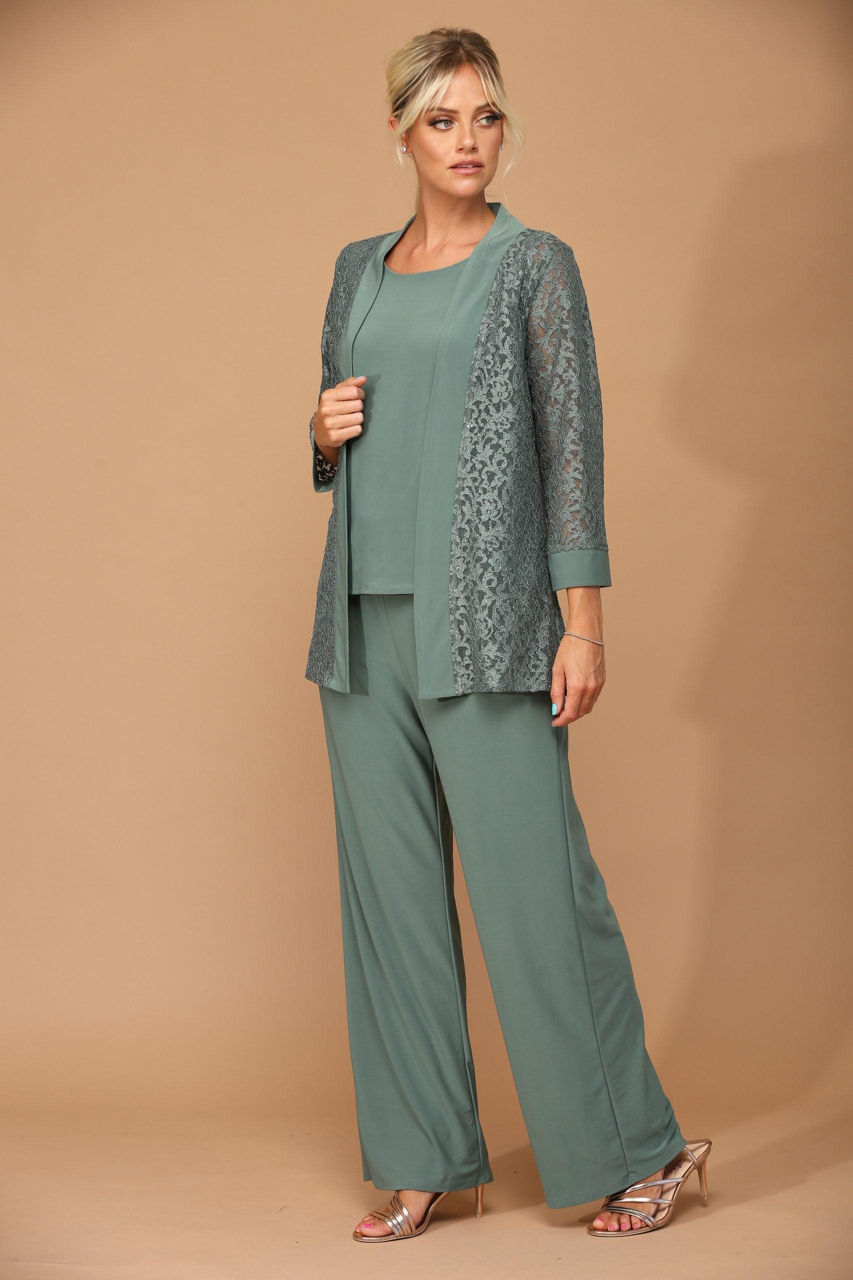 Long Formal Mother of the Bride Jacket Pant Suit - Image 4