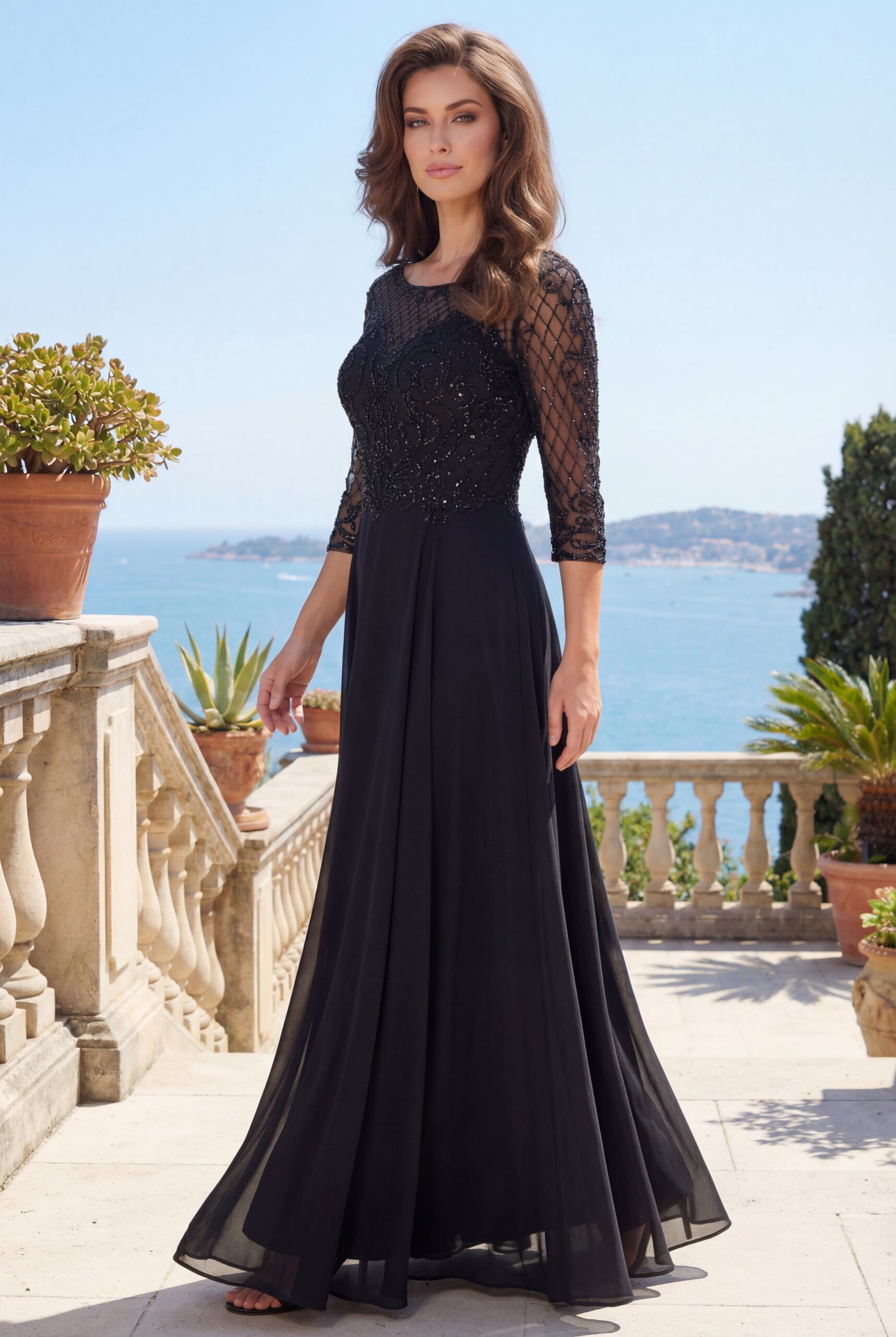 Hand Beaded Long Sleeve Mother of the Bride Dress - Image 5