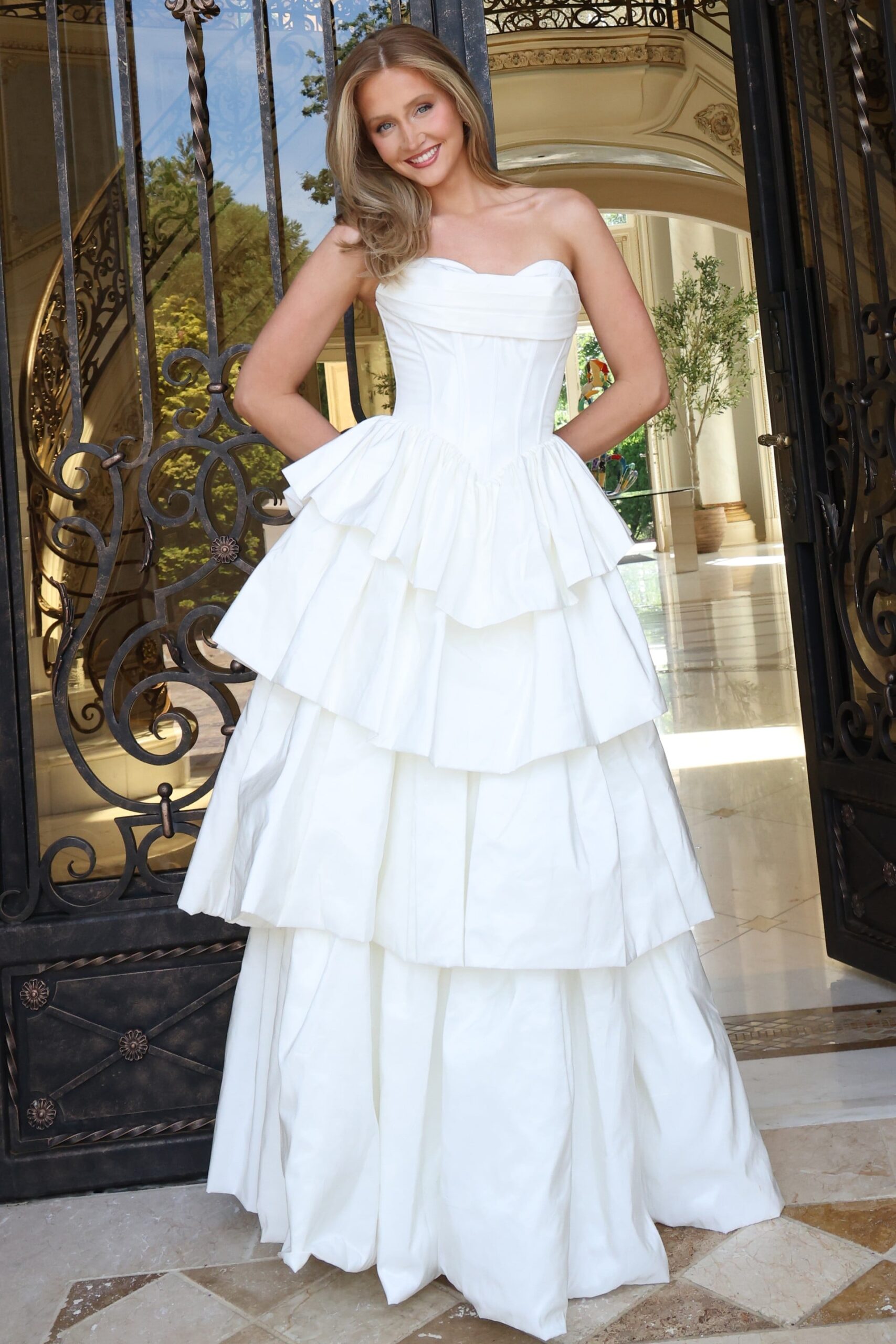 Sweetheart Floor-Length Mikado Wedding Tiered Ruffle Gown Jovani 45111 - Image 2
