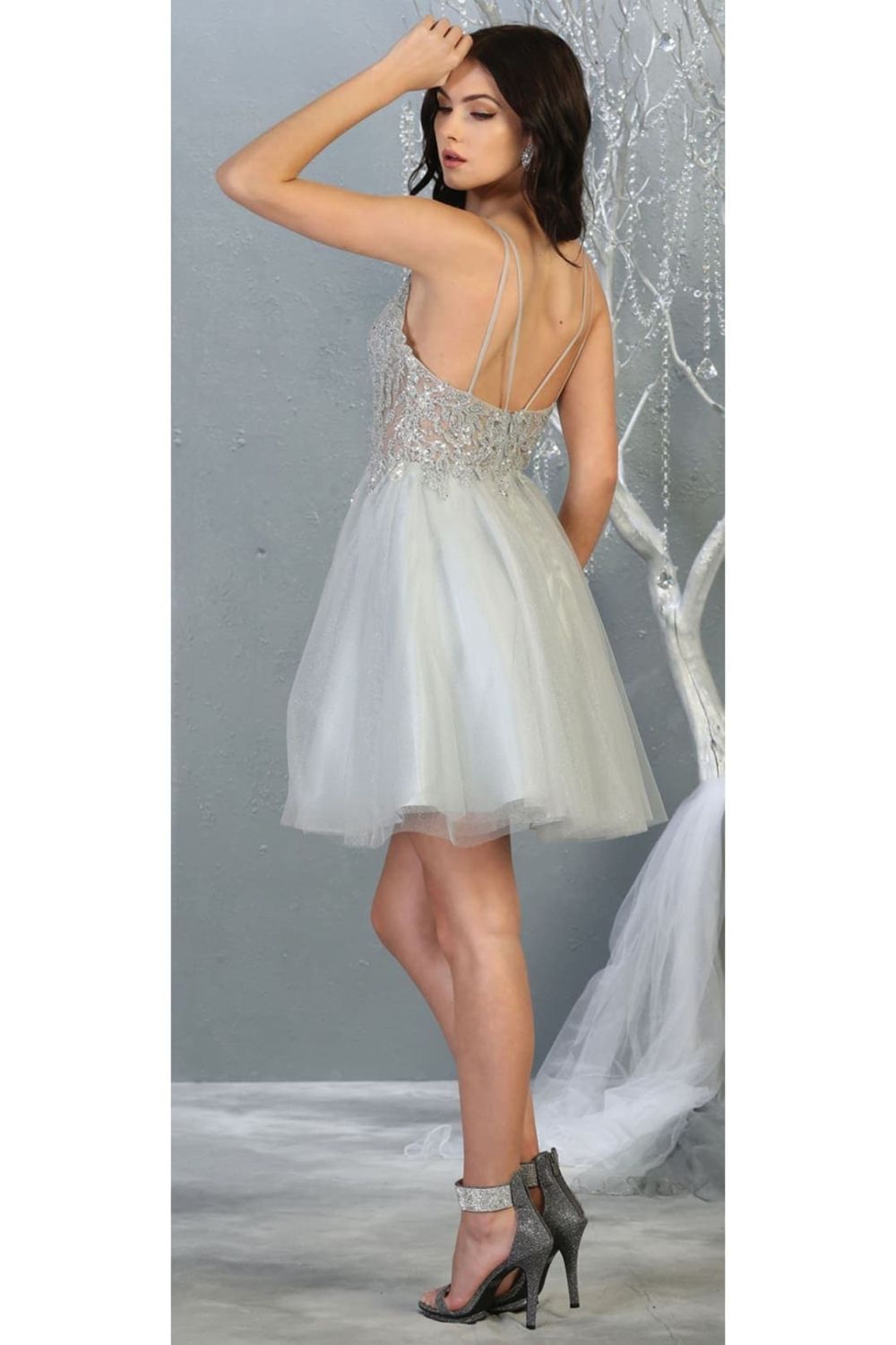 V-Neck Short Tulle Homecoming Dress Lace May Queen MQ1813 - Image 8