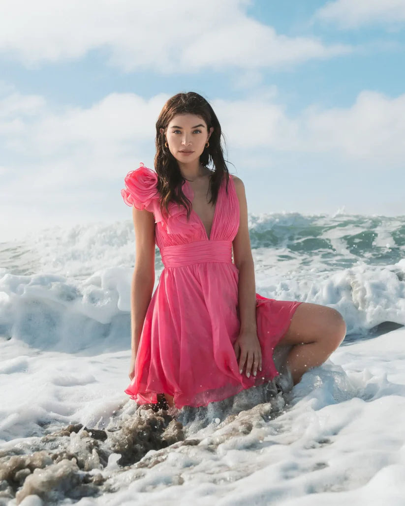 Short Ruffle V Neck A Line Cocktail Dress Ruffle Detail Mac Duggal - Image 9