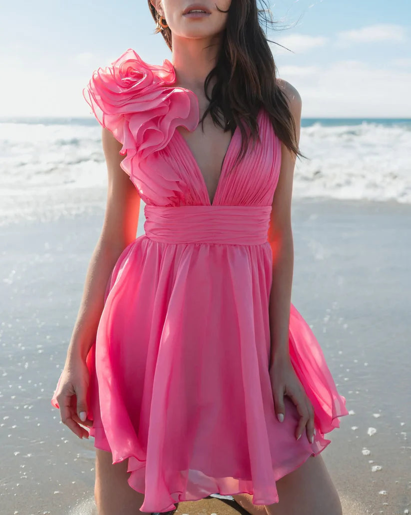 Short Ruffle V Neck A Line Cocktail Dress Ruffle Detail Mac Duggal - Image 8