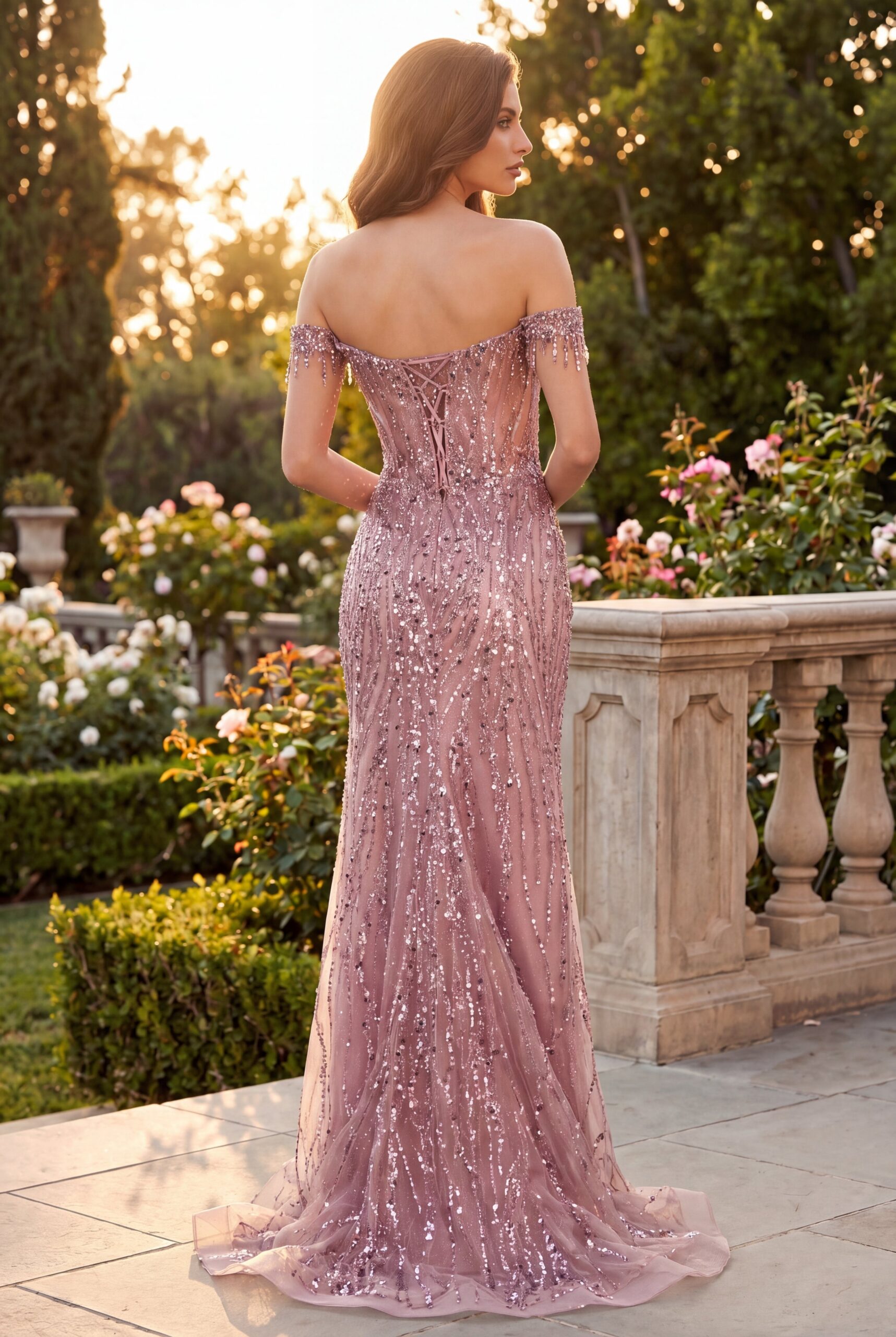 Fitted Off Shoulder Sequin Prom Formal Dress - Image 15
