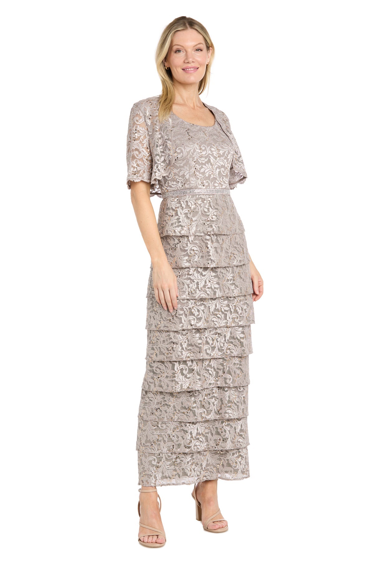 R&M Richards 5465 Scoop-Neck Floor-Length Lace Mother of the Bride Sequined Gown - Image 4