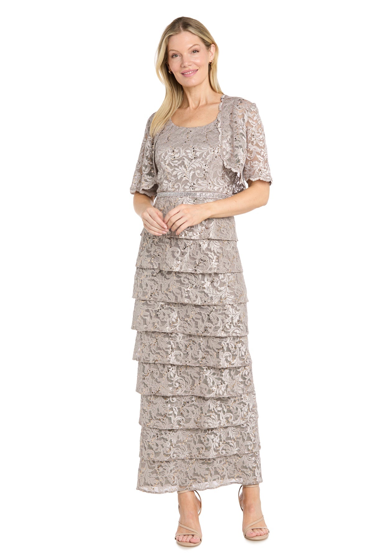 R&M Richards 5465 Scoop-Neck Floor-Length Lace Mother of the Bride Sequined Gown