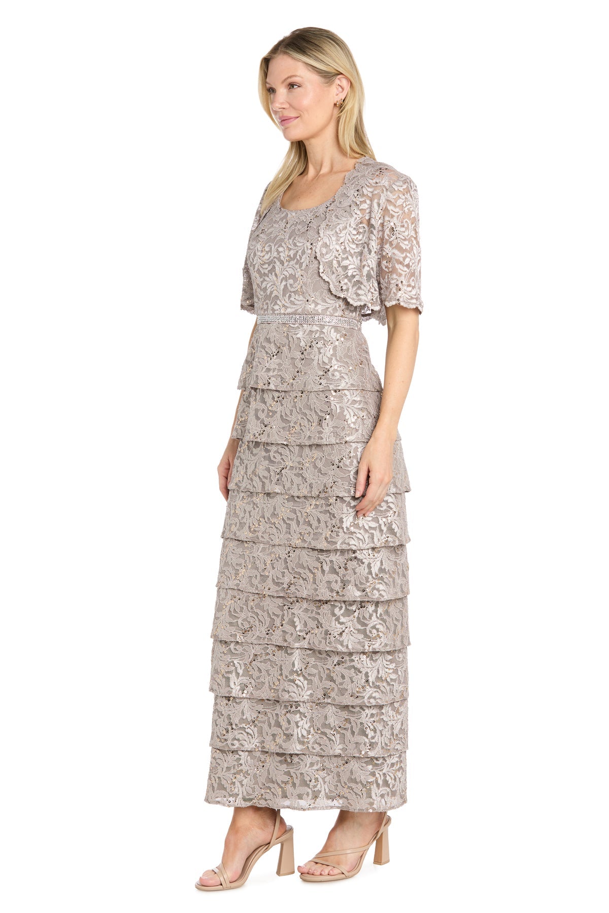 R&M Richards 5465 Scoop-Neck Floor-Length Lace Mother of the Bride Sequined Gown - Image 3