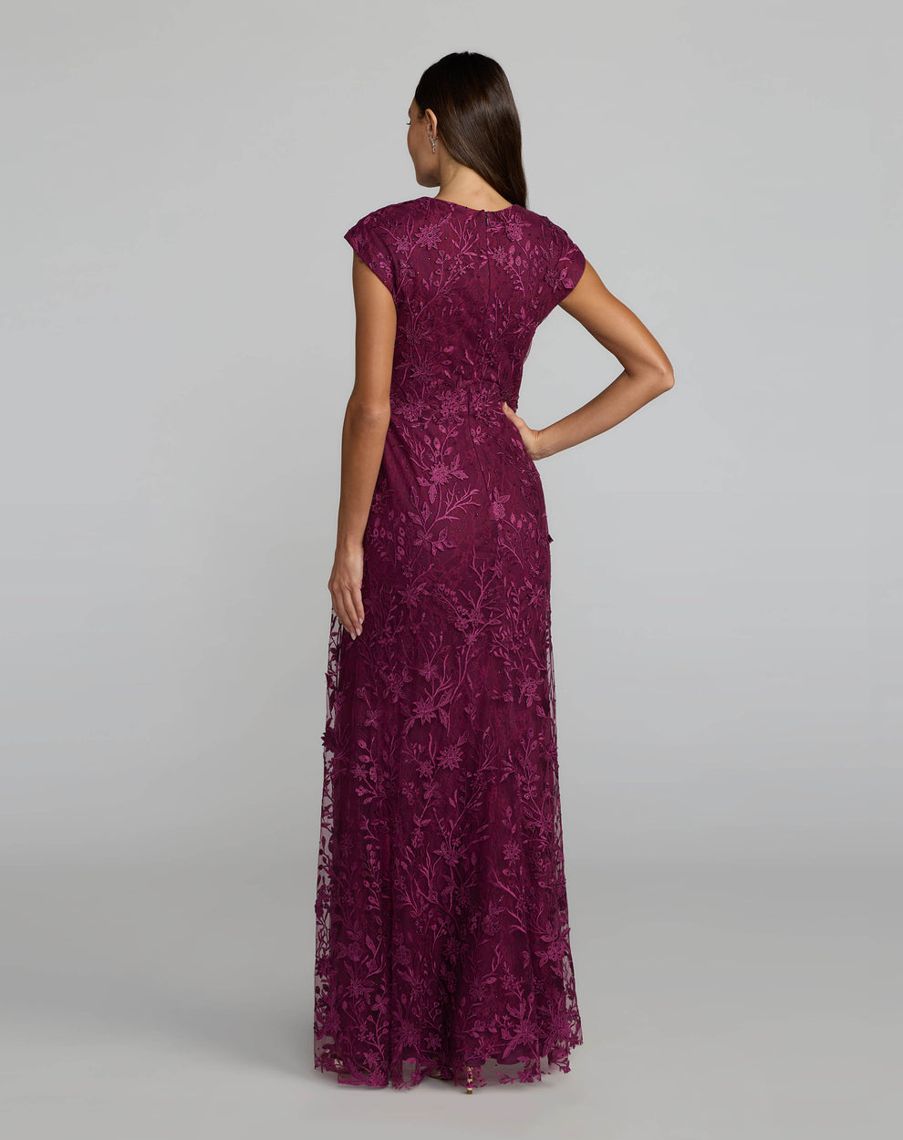 V-Neck Long Mesh Evening Dress Floral Mac Duggal 9967882P - Image 8