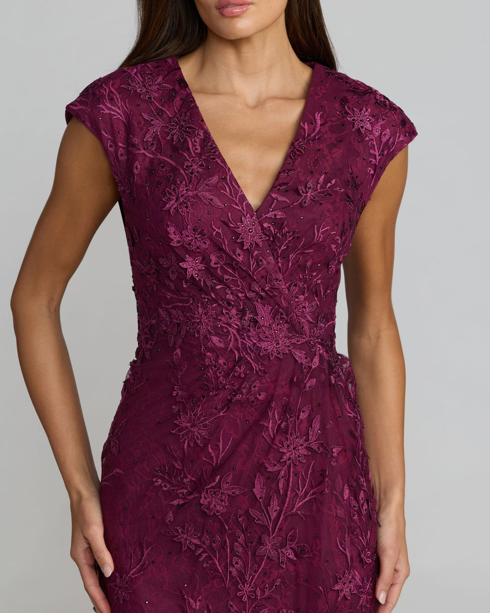 V-Neck Long Mesh Evening Dress Floral Mac Duggal 9967882P - Image 9