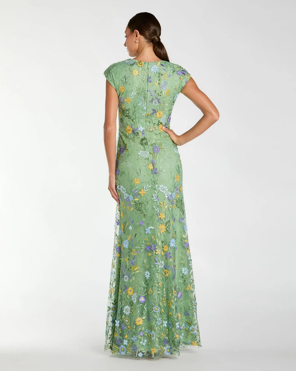 V-Neck Long Mesh Evening Dress Floral Mac Duggal 9967882P - Image 2