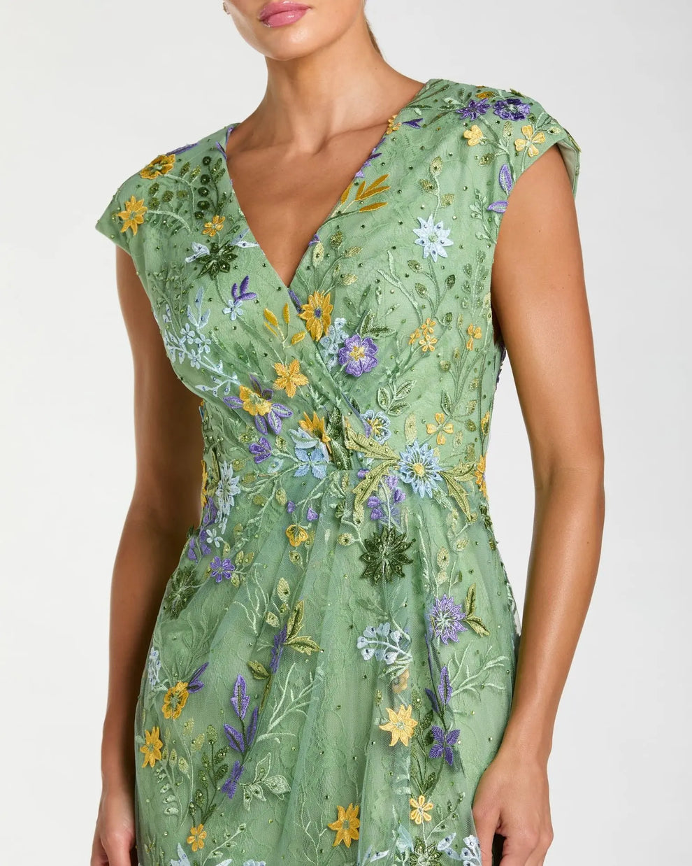 V-Neck Long Mesh Evening Dress Floral Mac Duggal 9967882P - Image 3