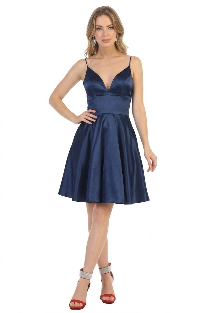 V-Neck Short Satin Homecoming Dress Open Back May Queen MQ1770 - Image 7