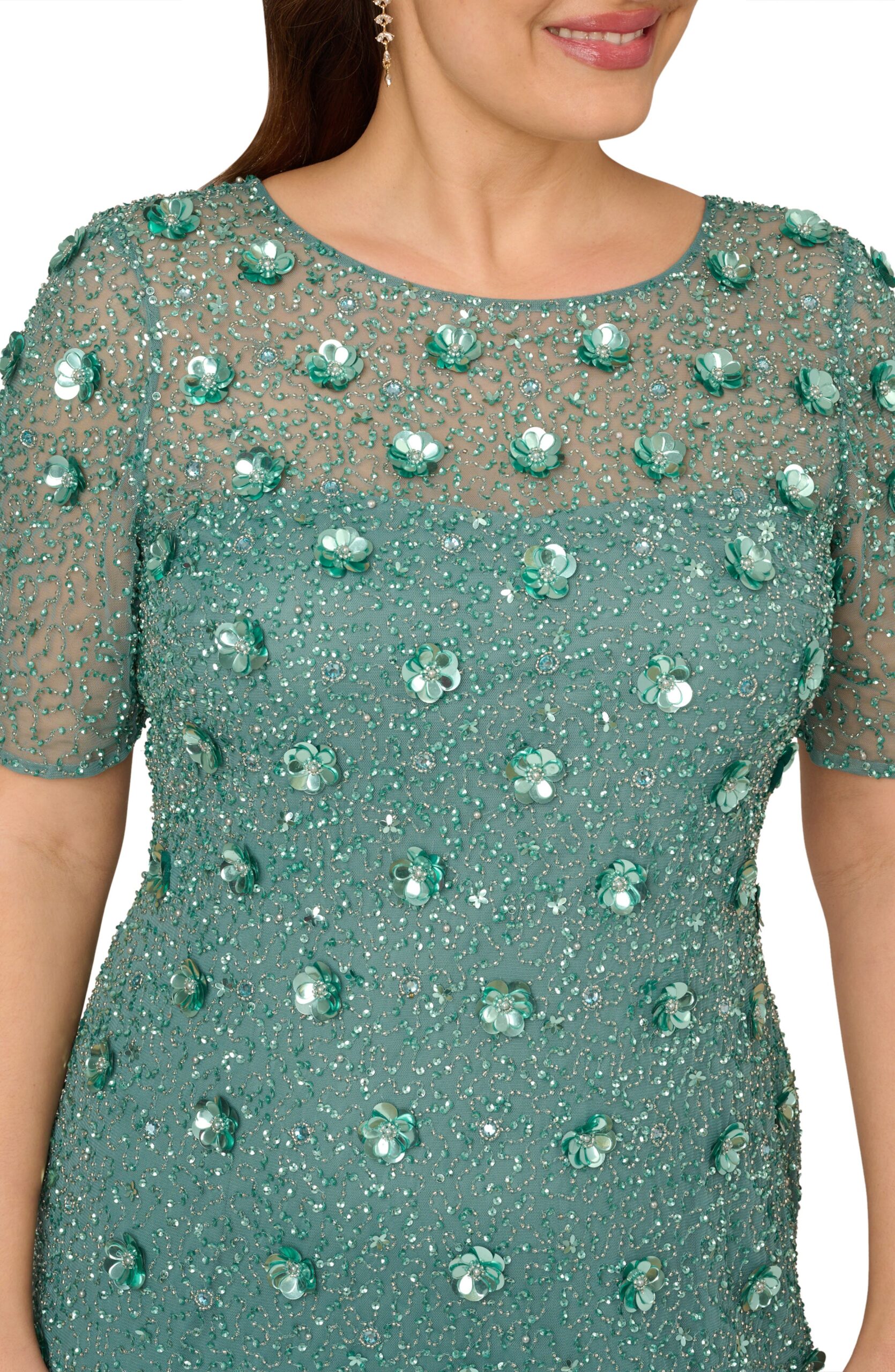 Adrianna Papell AP1E209314 Scoop Floor-Length Mesh Formal Floral Sequin Gown - Image 3