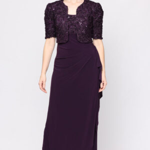Scoop Neck Floor-Length Jersey Evening Dress Side Slit Alex Evenings 82122843