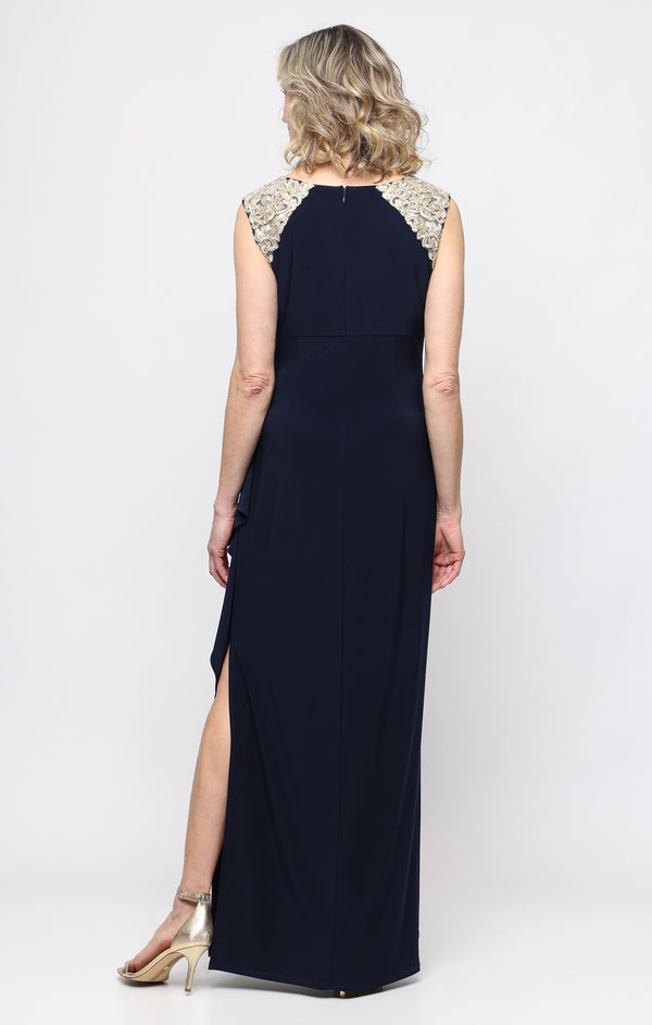 Jewel Neck Floor-Length Jersey Formal Dress Slit Alex Evenings 82351664 - Image 2