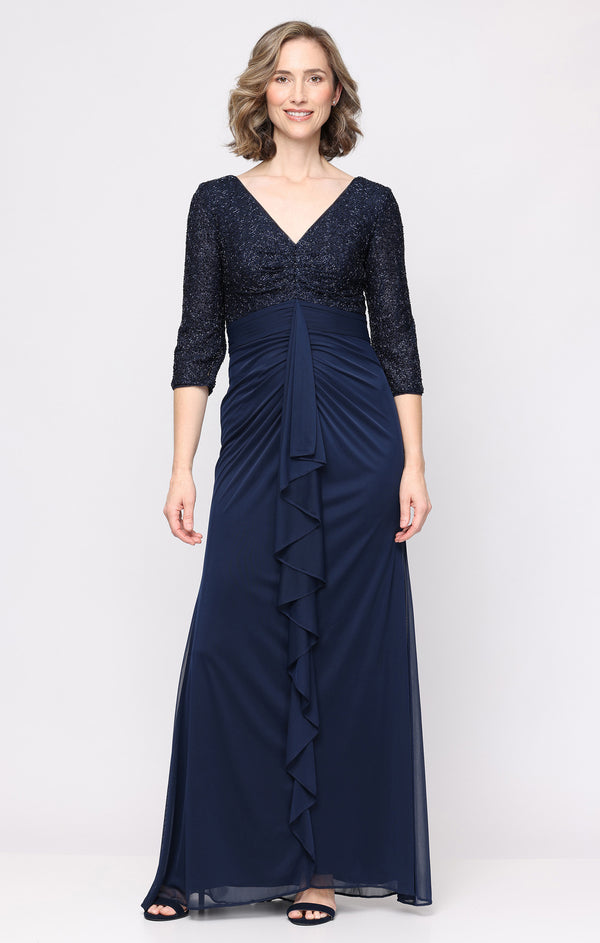 V-Neck Long Metallic Formal Dress Ruffle Alex Evenings 82961059 - Image 3