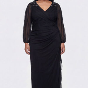 V-Neck Floor-Length Mesh Evening Dress Rhinestone Alex Evenings 84321054