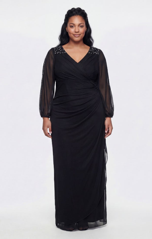 V-Neck Floor-Length Mesh Evening Dress Rhinestone Alex Evenings 84321054