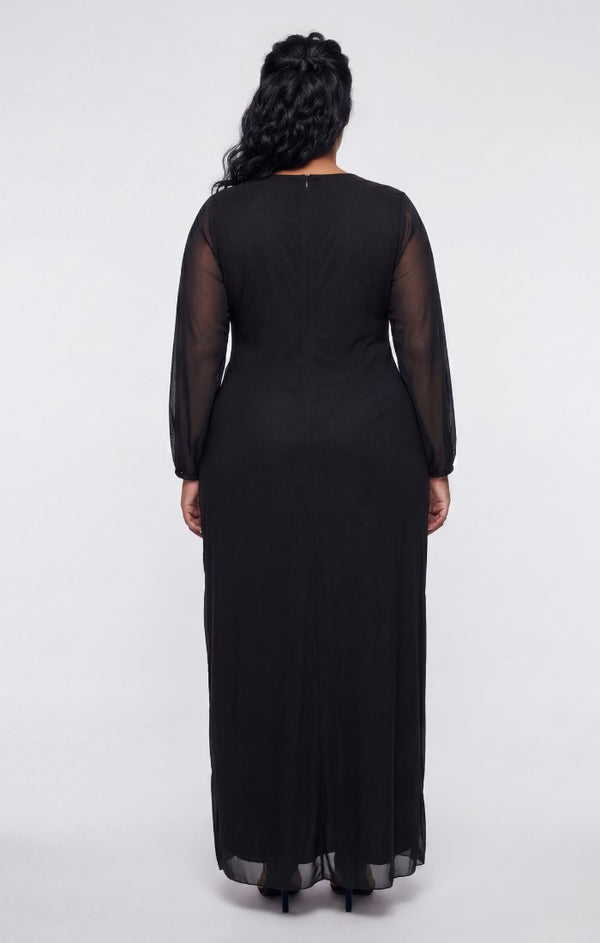 V-Neck Floor-Length Mesh Evening Dress Rhinestone Alex Evenings 84321054 - Image 2