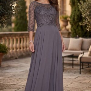 Hand Beaded Long Sleeve Mother of the Bride Dress