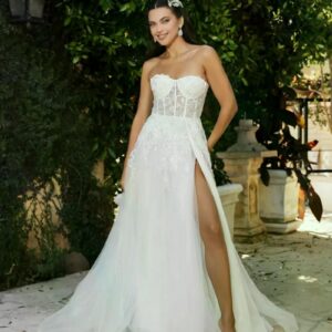 Strapless Long Corset Lace Wedding Dress High Slit May Queen RQ8135