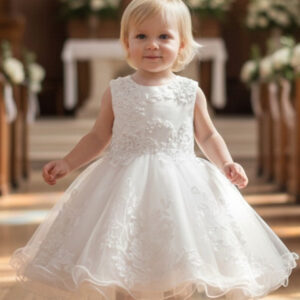 Sleeveless Embroidered Design Flower Girls Dress