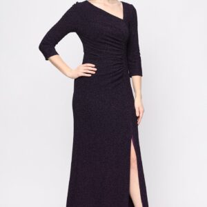 SL Fashions 9227341 Asymmetrical Floor-Length Glitter Formal Dress Slit